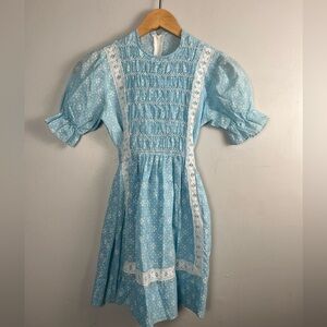 Vintage Polly Flinders Blue and White Smocked dress size 12 tie in back/zipper